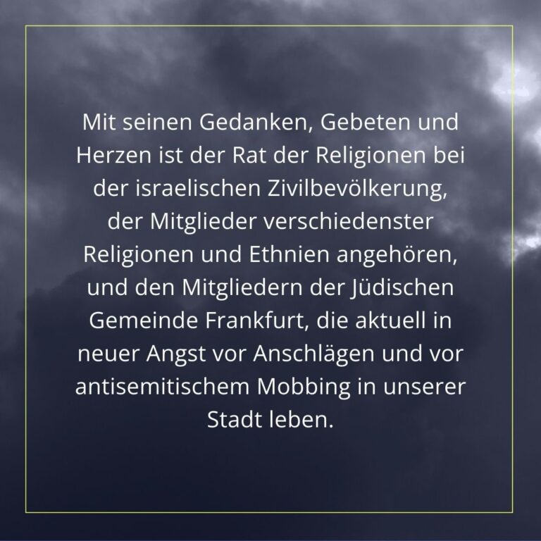 Textgrafik mit einem Auszug aus der Stellungnahme des Rats der Religionen zum Terror in Israel