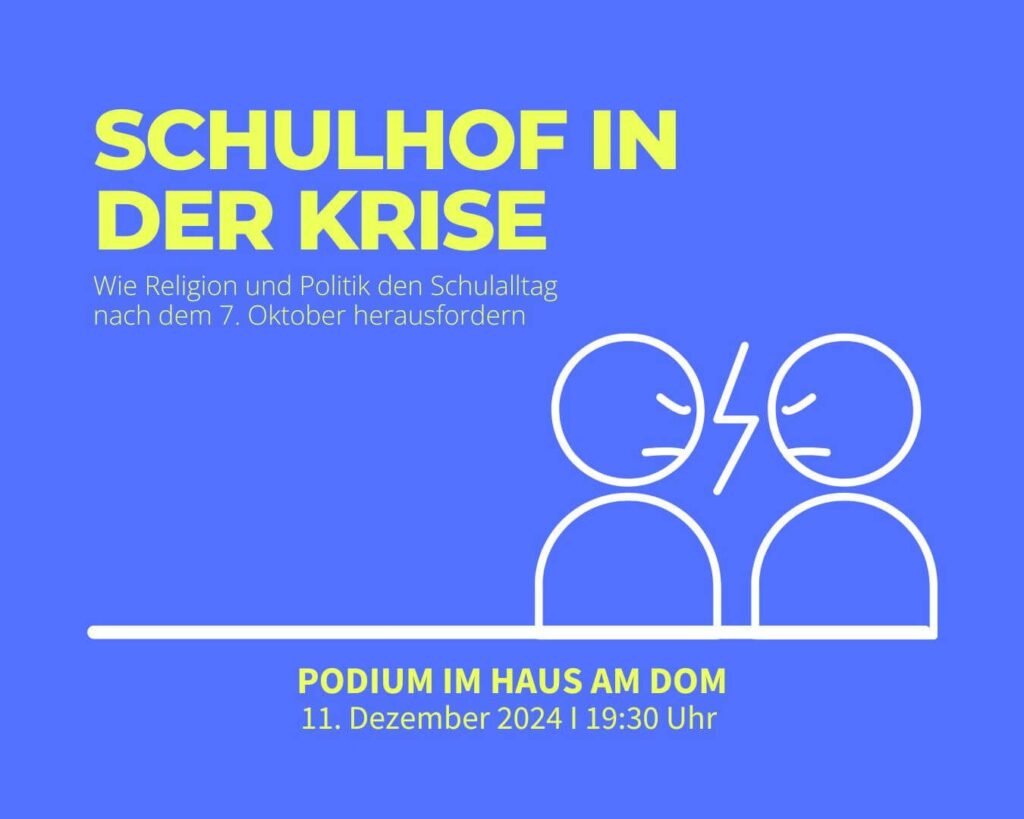 Grafik zur Podiumsdiskussion „Schulhof in der Krise“ am 11. Dezember 2024 im Haus am Dom
